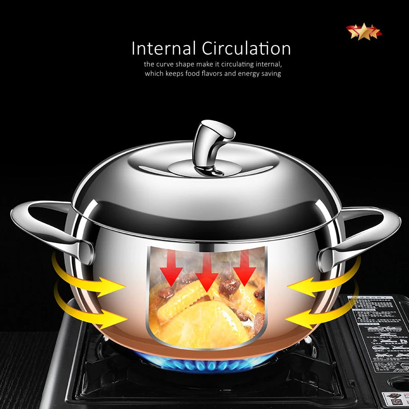 LFGB Certification 304 Stainless Steel Kitchen Stockpot 3.2L Ultra Thick Stewing Pot Apple Shape Internal Circulation Soup Pot