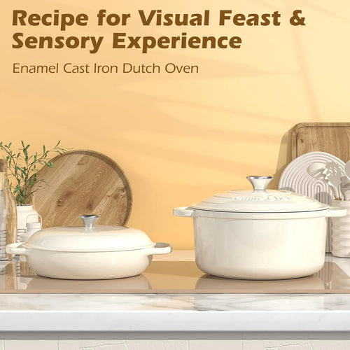 5QT Enameled Cast Iron Dutch Oven with Lid & Potholders, Heavy-Duty Cookware for Bread, Stews, Roasting