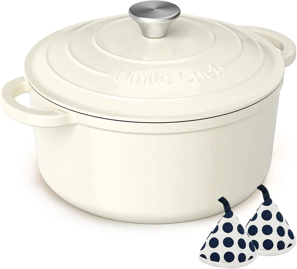 5QT Enameled Cast Iron Dutch Oven with Lid & Potholders, Heavy-Duty Cookware for Bread, Stews, Roasting