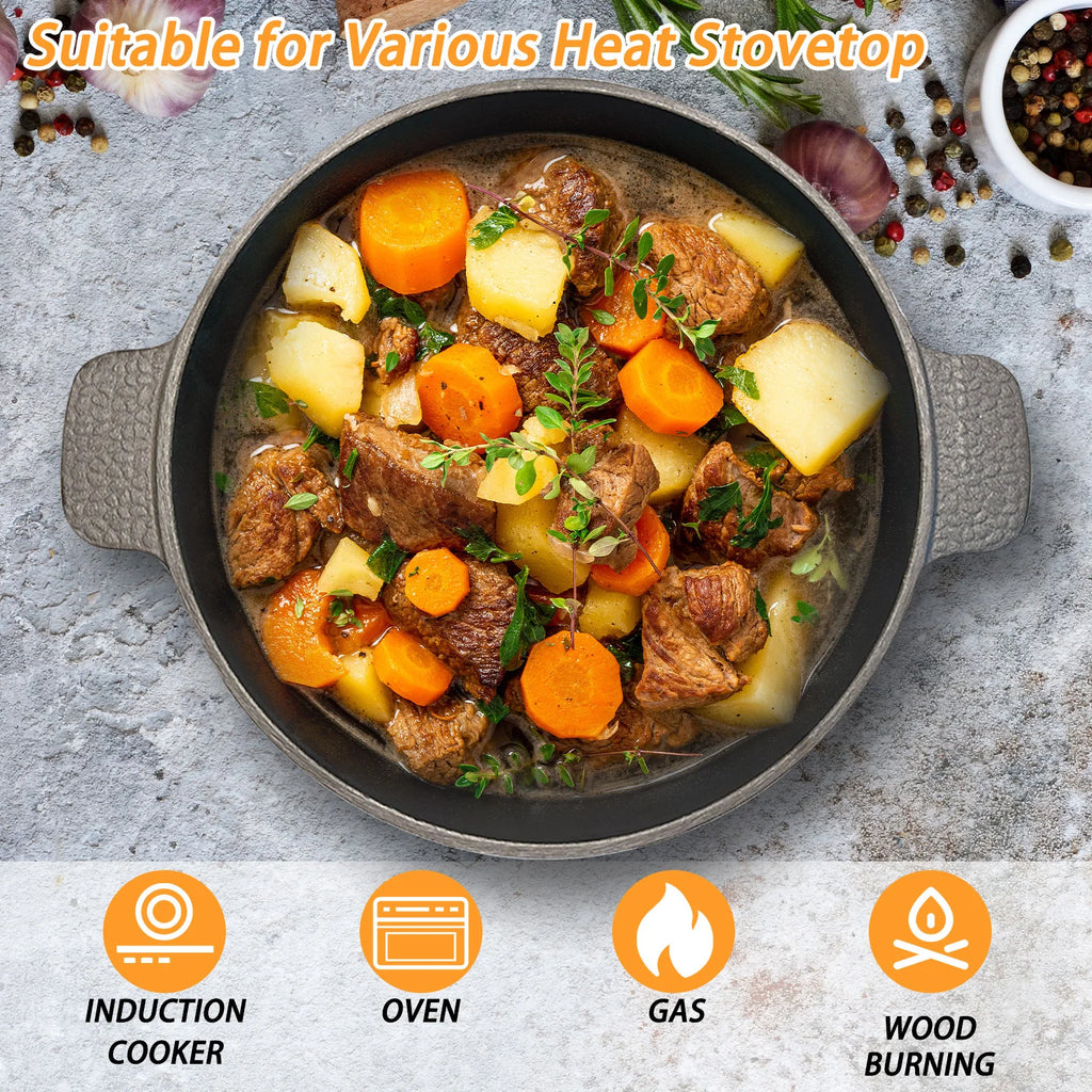 HANSMART 5.2Qt Lightweight Cast Iron Dutch Oven With Lid, Honeycomb Base Nonstick Pot, Induction Compatible BPA-Free for Home Cooking Camping Bread Baking